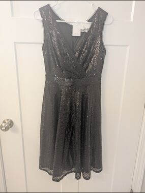 Grace Karin Black Sequin V-Neck Midi Dress